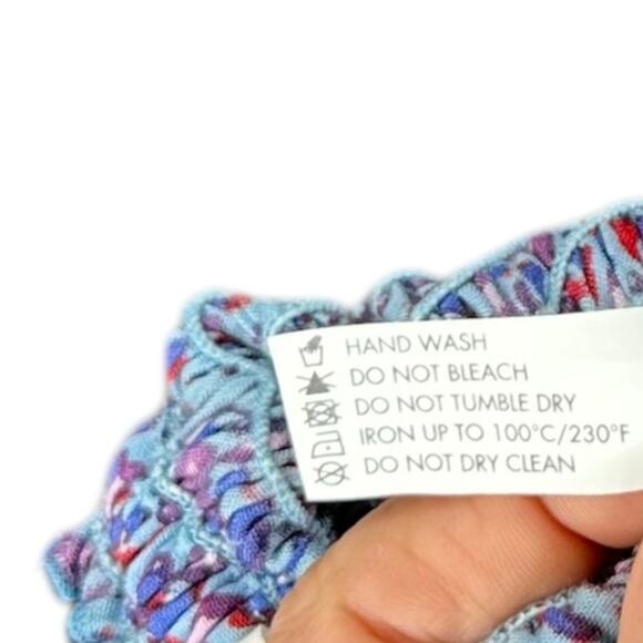 POUPETTE ST BARTH Soledad Off Shoulder Blue Red Purple Patterned Midi Dress XS - Picture 5 of 8